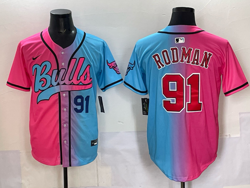 Men Chicago Bulls Nike #91 Rodman Blue pink NBA 2025 Jersey style 001